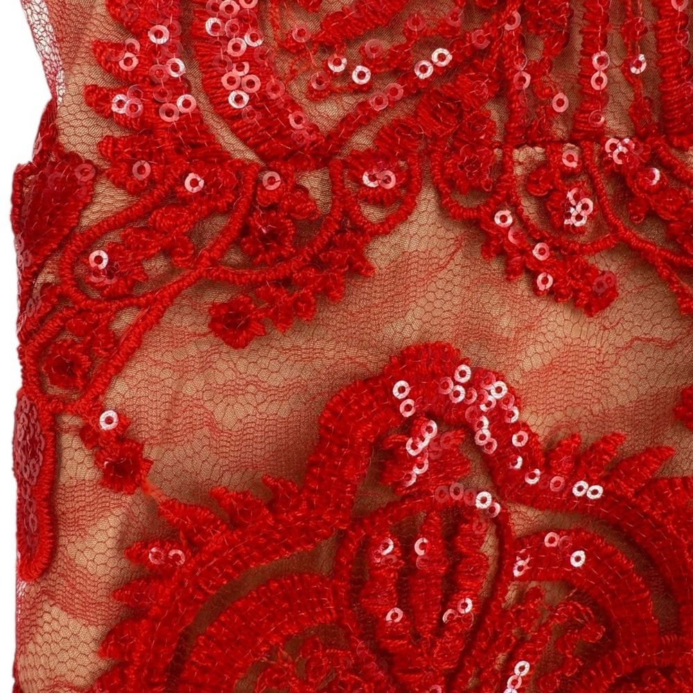 NWT Free People Night Shimmers Mini Dress Red Lace Sequin V Neck Size 10 Glam - Picture 10 of 16